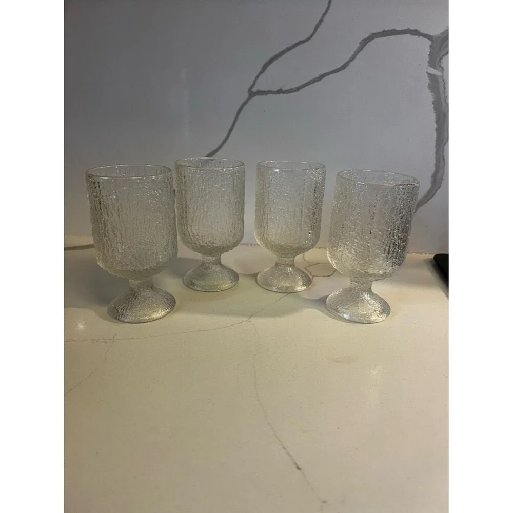 Indiana Glass Crystal Ice Water Goblet Set Vintage Clear Textured Stemware Set 4